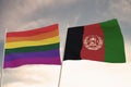 Beautiful flag of LGBT pride waving with the strong wind and Afghanistan 3D RENDER, 3D RENDERING LGBTQ, gay pride, LGBTQ+ gender