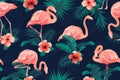 Beautiful Flamingo Bird Tropical Flowers Background. Seamless pattern vector. Royalty Free Stock Photo