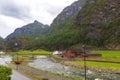 Summer rainy day Flamsdalen valley FlÃÂ¥mselvi river scenery Norway Royalty Free Stock Photo