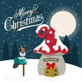 Beautiful flat design Christmas card with fairy house Royalty Free Stock Photo