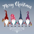 Beautiful flat design Christmas card with gnomes. Christmas poster. Print. Vector