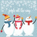 Beautiful flat design Christmas card with happy snowman Royalty Free Stock Photo