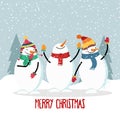 Beautiful flat design Christmas card with joyful snowman