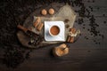 Beautiful flat lay with cup of espresso caffee and ingredients Royalty Free Stock Photo