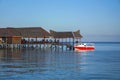 Beautiful floating chalet at mabul island aand blue sky