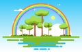 Beautiful Floating Landscape Rainbow Summer Nature Illustration