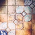 Beautiful floor tiles in blue and brown colors