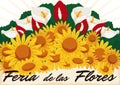 Beautiful Floral Arrangement for Colombian Flowers Festival, Vector Illustration