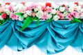 Luxurious wedding arrangement of artificial flowers for wedding ceremony day.