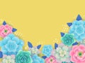 Beautiful floral background for card, invitation or banner design. Colorful flowers on yellow background. - Vector Royalty Free Stock Photo