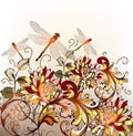 Floral hand drawn background with ornament in retro style Royalty Free Stock Photo