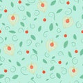 Beautiful floral botanic seamless pattern with orange physalis fruits on green background with leaves, editable vector illustratio