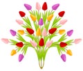 Beautiful floral bouquet of tulips in the form of a tree of flowers, bright colorful multicolored isolated on a white background.