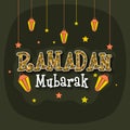 Beautiful floral design decorated creative text Ramadan Mubarak with hanging lanterns and stars, Elegant greeting card design for Royalty Free Stock Photo