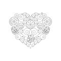 Beautiful floral design element in the shape of a heart. Stylized dandelion flowers and leaves Royalty Free Stock Photo