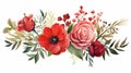 beautiful floral design with red green flower garden watercolor arrangement on white background Royalty Free Stock Photo