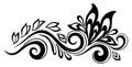 Beautiful floral element. Black-and-white flowers and leaves design element. Floral design element in retro style.