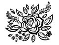 Black-and-white flowers and leaves design element with imitation guipure embroidery. Royalty Free Stock Photo