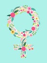 Beautiful floral feminine symbol of Venus as female gender sign