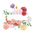 Beautiful floral frame with watercolor bright wildflower, red rose. Flower border with branches and leaves composition.