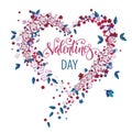 Beautiful floral heart with lettering. Valentine card. Royalty Free Stock Photo