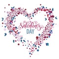 Beautiful floral heart with lettering. Valentine card. Royalty Free Stock Photo