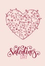 Beautiful floral heart with lettering. Valentine card Royalty Free Stock Photo