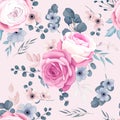 Beautiful Pink and Navy Rose Flower Seamless Pattern Design