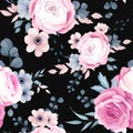 Beautiful Pink and Navy Rose Flower Seamless Pattern Design