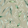 Elegant hand drawing eucalyptus leaves pattern