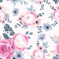 Beautiful Pink and Navy Rose Flower Seamless Pattern Design