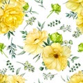 Beautiful blooming watercolor summer flower seamless pattern Royalty Free Stock Photo