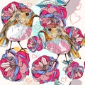 Beautiful floral pattern in vintage style with birds Royalty Free Stock Photo