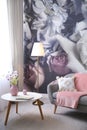 Beautiful floral photoart work used as wallpaper in living room
