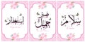 Beautiful floral pink wall art set arabic typography \