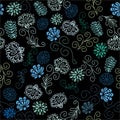 Beautiful floral seamless pattern on black background