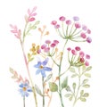 Beautiful floral seamless pattern with cute watercolor hand drawn abstract wild flowers. Stock illustration.