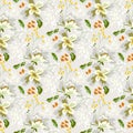 Beautiful floral seamless pattern design, pretty abstract flowers and leaves on a gray color background Royalty Free Stock Photo