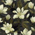 Beautiful floral seamless pattern. Hand painted magnolia flowers on dark background Royalty Free Stock Photo