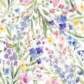 Beautiful floral seamless pattern with watercolor hand drawn flowers. Stock background design print.