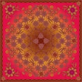 Beautiful floral square pattern. Ornament with flowers in warm colors for summer bandana prints and kerchiefs