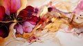 Beautiful flower on abstract background. Alcohol Ink abstraction with floral elements with gold. Royalty Free Stock Photo