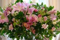 Beautiful flower arrangement in pink with lilies - Liliaceae - bottle gentian and Peruvian lilies