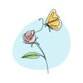 Beautiful flower with butterfly continuous line drawing vector illustration minimalist design