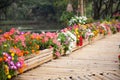 Beautiful flower garden with bamboo path Royalty Free Stock Photo