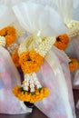 Beautiful Flower Garland, leaves aroma-fragrance in fabric bag with blurred background