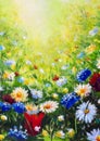 Painting flower modern colorful wild flowers