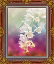 Beautiful flower orchid in Antique look gold color picture fram