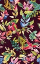 beautiful flower pattern, floral colorful seamless floral flower pattern with Parrots Birds background
