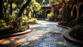 A beautiful flower pot decorates the formal garden footpath generated by AI Royalty Free Stock Photo